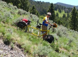 Walking the bicycle down Fleecer Mountain.